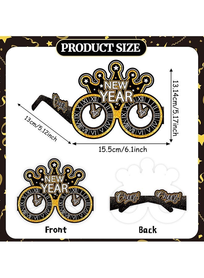 Wffo 2027 New Year Party Eyeglasses - 16 Pcs Eve Decorations Glasses Happy New Years Eve Party Photo Props Hello 2027 Novelty Paper Glasses Parties Favors Gift Supplies - Black and Gold Glitter Costume Decorations Supplies - Image 2