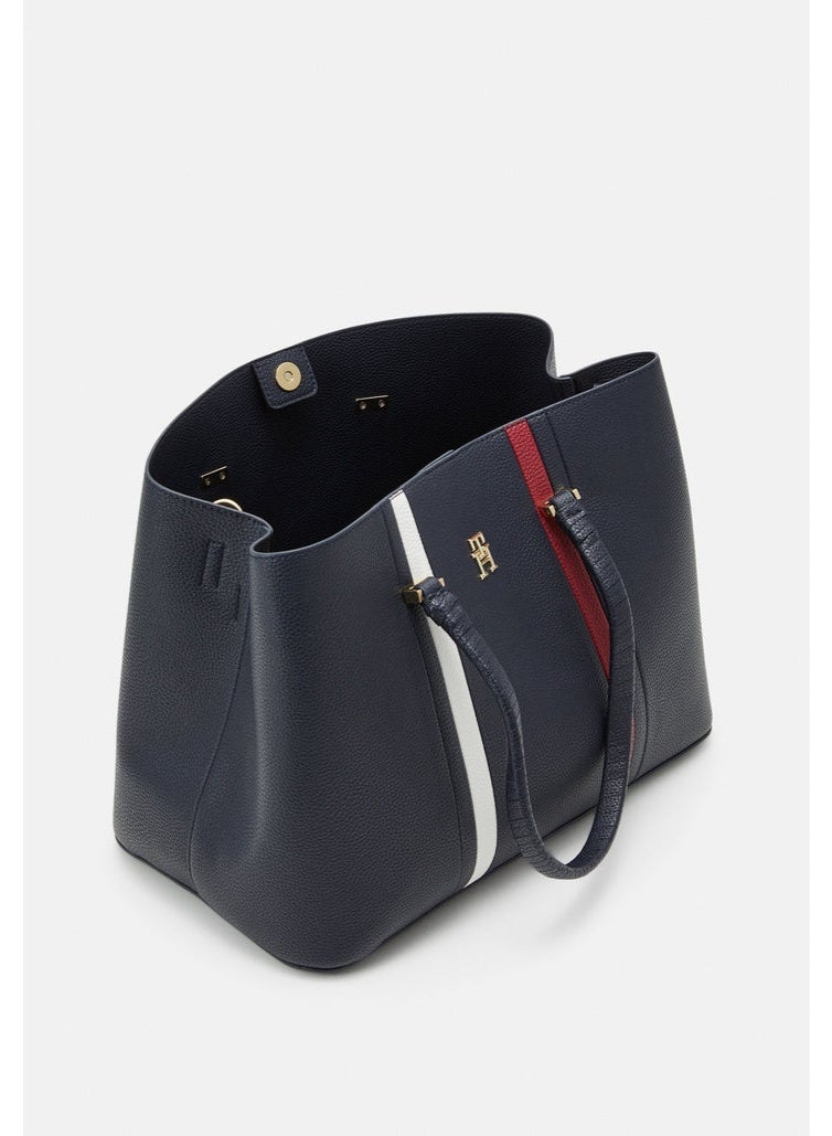Hilfiger Denim Tommy Hilfiger Navy Blue Essence Tote Bag – Medium Saffiano Faux Leather with TH Monogram - Image 4