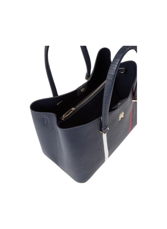 Hilfiger Denim Tommy Hilfiger Navy Blue Essence Tote Bag – Medium Saffiano Faux Leather with TH Monogram - Image 5