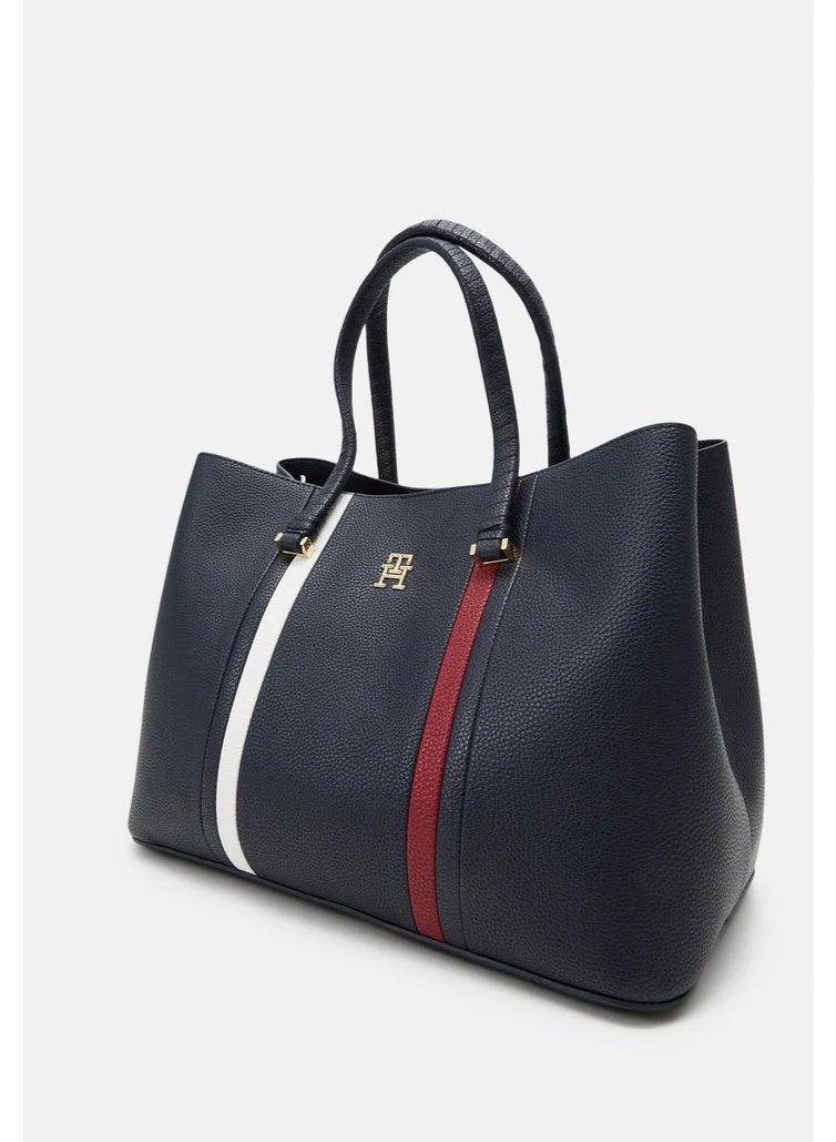 Hilfiger Denim Tommy Hilfiger Navy Blue Essence Tote Bag – Medium Saffiano Faux Leather with TH Monogram - Image 2