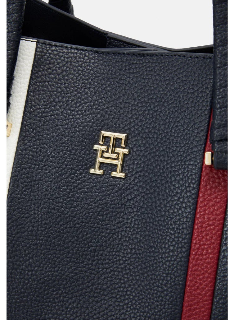 Hilfiger Denim Tommy Hilfiger Navy Blue Essence Tote Bag – Medium Saffiano Faux Leather with TH Monogram - Image 3