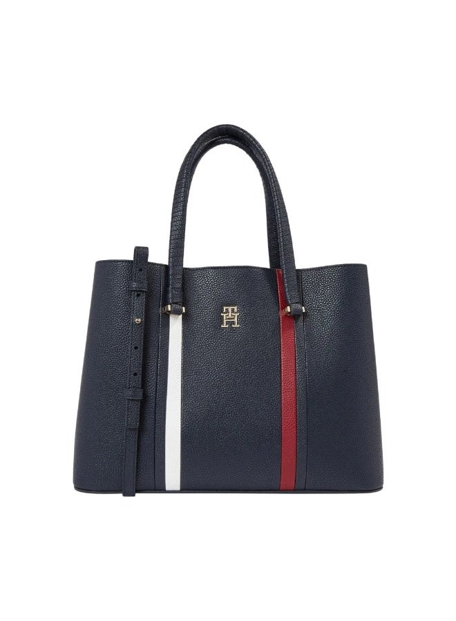 Hilfiger Denim Tommy Hilfiger Navy Blue Essence Tote Bag – Medium Saffiano Faux Leather with TH Monogram - Image 1