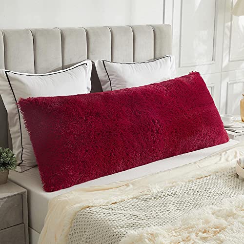 CottonFry Ultra Soft Velvet Body Solid Pillow Cover/Case Pillowcase with Hidden Zipper, Zippered Body Pillow Case (Red (Fur), 1 Pieces, 20x54), 53 x 137 cm, 250 TC - Image 1
