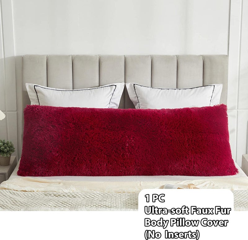 CottonFry Ultra Soft Velvet Body Solid Pillow Cover/Case Pillowcase with Hidden Zipper, Zippered Body Pillow Case (Red (Fur), 1 Pieces, 20x54), 53 x 137 cm, 250 TC - Image 2