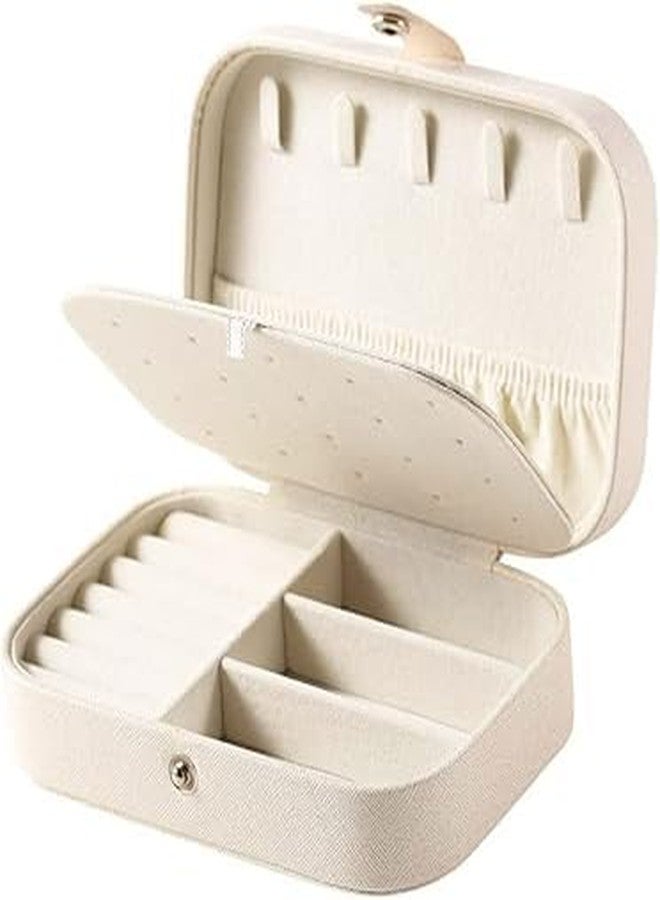 TRADY Jewellery Box Small Travel Jewelry Organiser Storage Case for Necklace Rings Bracelets Earrings Premium Faux PU Leather Double Layer Jewelry Boxes Jewellery Gift Box Girls Women (White) - Image 5