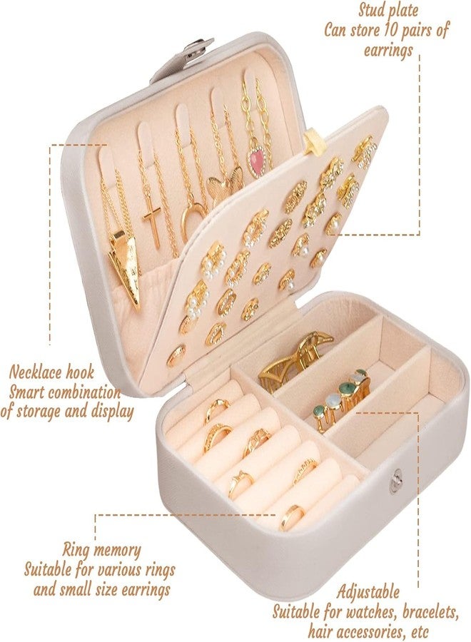 TRADY Jewellery Box Small Travel Jewelry Organiser Storage Case for Necklace Rings Bracelets Earrings Premium Faux PU Leather Double Layer Jewelry Boxes Jewellery Gift Box Girls Women (White) - Image 3