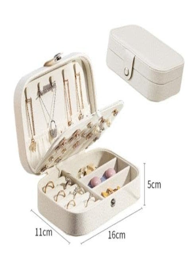 TRADY Jewellery Box Small Travel Jewelry Organiser Storage Case for Necklace Rings Bracelets Earrings Premium Faux PU Leather Double Layer Jewelry Boxes Jewellery Gift Box Girls Women (White) - Image 2