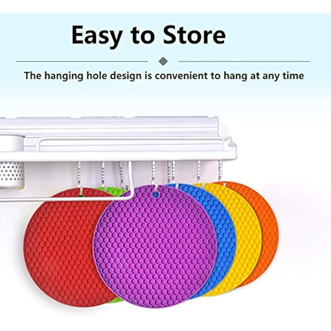 LogHog 5 Pack Extra Thick Silicone Pot Coaster Trivet MatsPot HolderHot PadsNon Slip Durable Flexible Table Mats Round Honeycome Multipurpose Kitchen Heat Resistant Mat Purple - Image 2