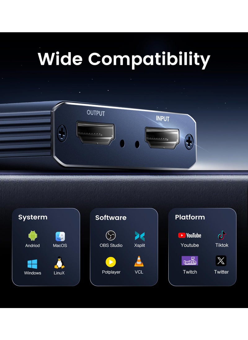 MOYOON Capture Card 1080p 60fps, 4K HDMI Video Game Capture Card to USB/Type-C with Microphone & HDMI Loop-Out, Low Latency Record Broadcast Live Streaming Compatible with Nintendo Switch/PS5/4/Xbox One  - Image 5