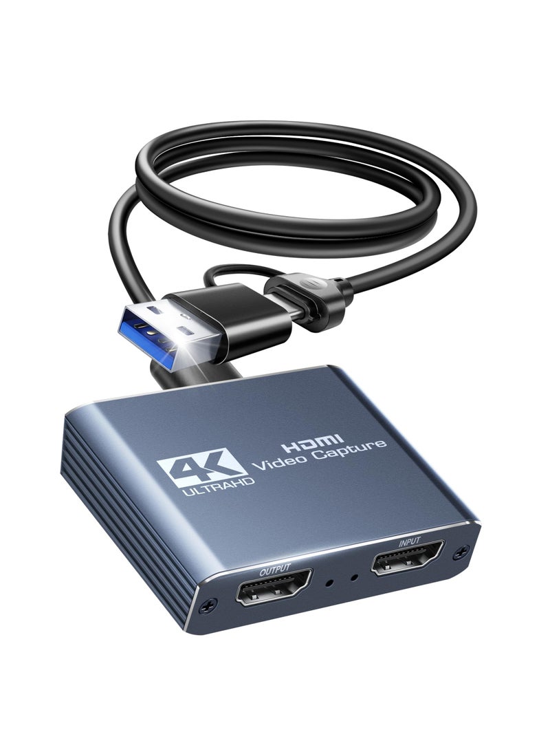 MOYOON Capture Card 1080p 60fps, 4K HDMI Video Game Capture Card to USB/Type-C with Microphone & HDMI Loop-Out, Low Latency Record Broadcast Live Streaming Compatible with Nintendo Switch/PS5/4/Xbox One  - Image 1