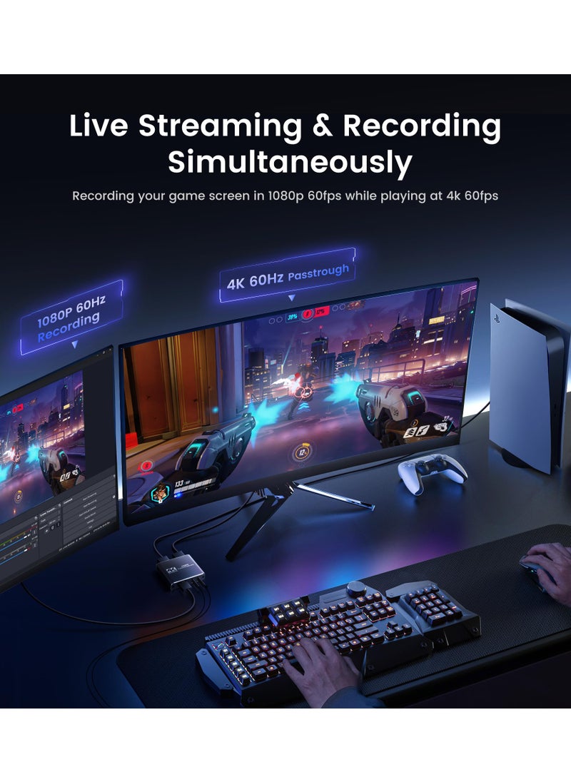MOYOON Capture Card 1080p 60fps, 4K HDMI Video Game Capture Card to USB/Type-C with Microphone & HDMI Loop-Out, Low Latency Record Broadcast Live Streaming Compatible with Nintendo Switch/PS5/4/Xbox One  - Image 2