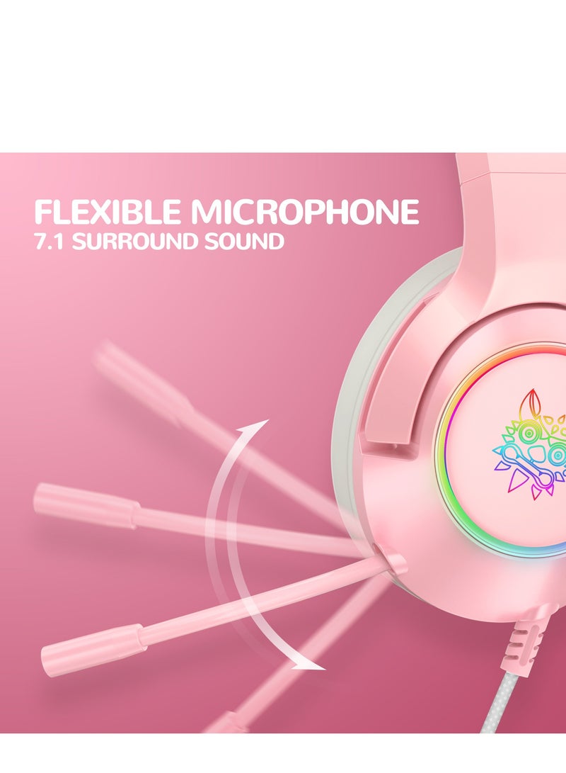 onikuma K9 Gaming Wired Headset With Microphone For PS4 /PS5 /XOne /XSeries /Nswitch /PC PINK - Image 2