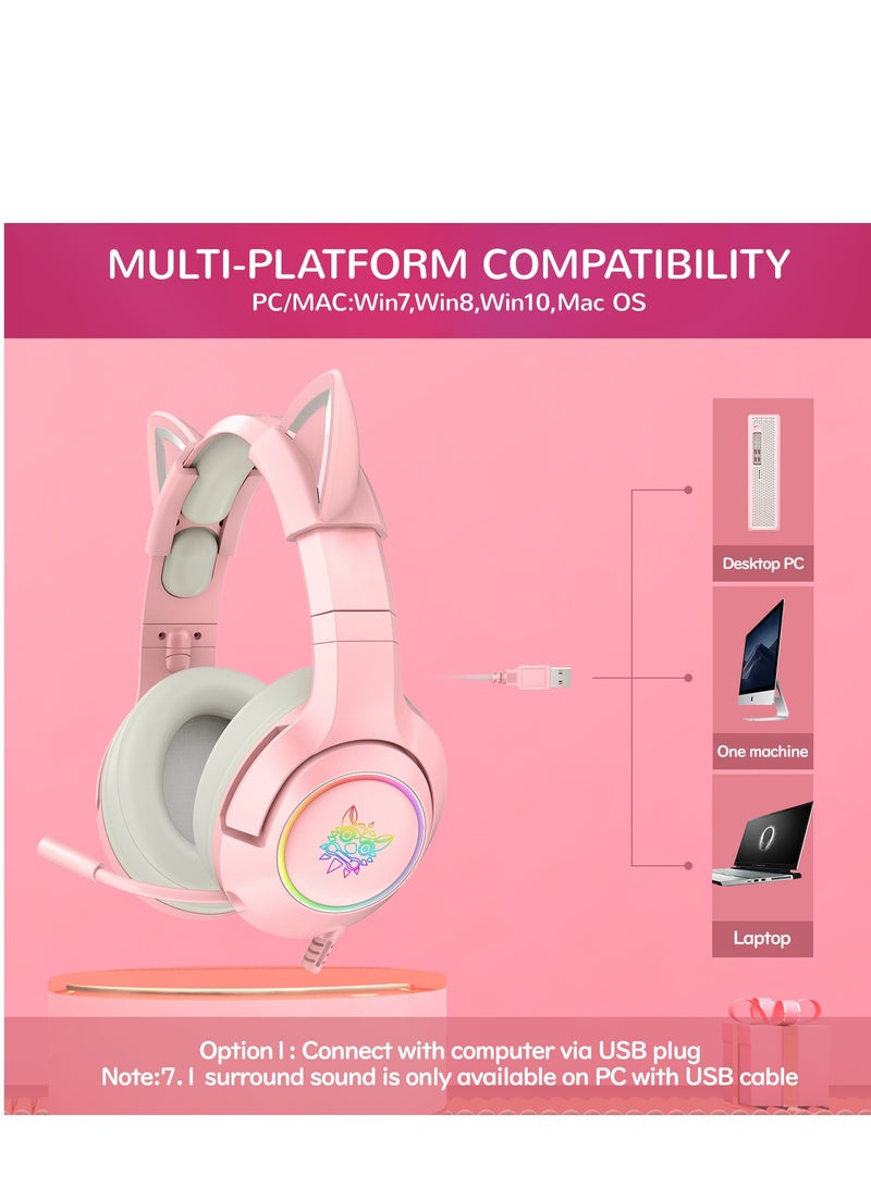 onikuma K9 Gaming Wired Headset With Microphone For PS4 /PS5 /XOne /XSeries /Nswitch /PC PINK - Image 4