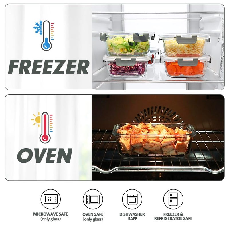 VERONES 24 Pieces Glass Food Storage Containers Set  Airtight Glass Lunch Containers  Glass Meal Prep Containers with Lids Exclusive of BPA  for Microwave  Oven  Freezer & Dishwasher Friendly Grey - Image 4