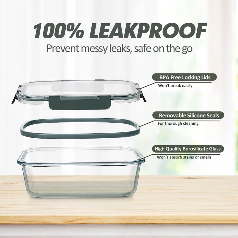 VERONES 24 Pieces Glass Food Storage Containers Set  Airtight Glass Lunch Containers  Glass Meal Prep Containers with Lids Exclusive of BPA  for Microwave  Oven  Freezer & Dishwasher Friendly Grey - Image 3