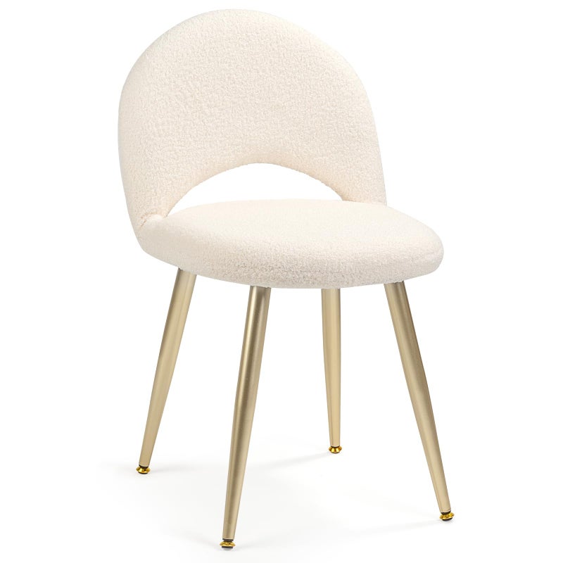 2BYF Vanity Chair with Adjustable Backrest, Boucle Upholstery Armless Makeup Stool, Cream White Sherpa Vanity Stool with Gold Metal Legs for Bedroom Living Room Kitchen Dinning Room(White) - Image 1