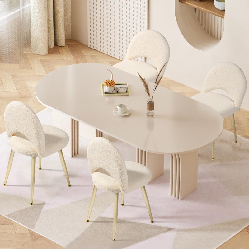 2BYF Vanity Chair with Adjustable Backrest, Boucle Upholstery Armless Makeup Stool, Cream White Sherpa Vanity Stool with Gold Metal Legs for Bedroom Living Room Kitchen Dinning Room(White) - Image 5