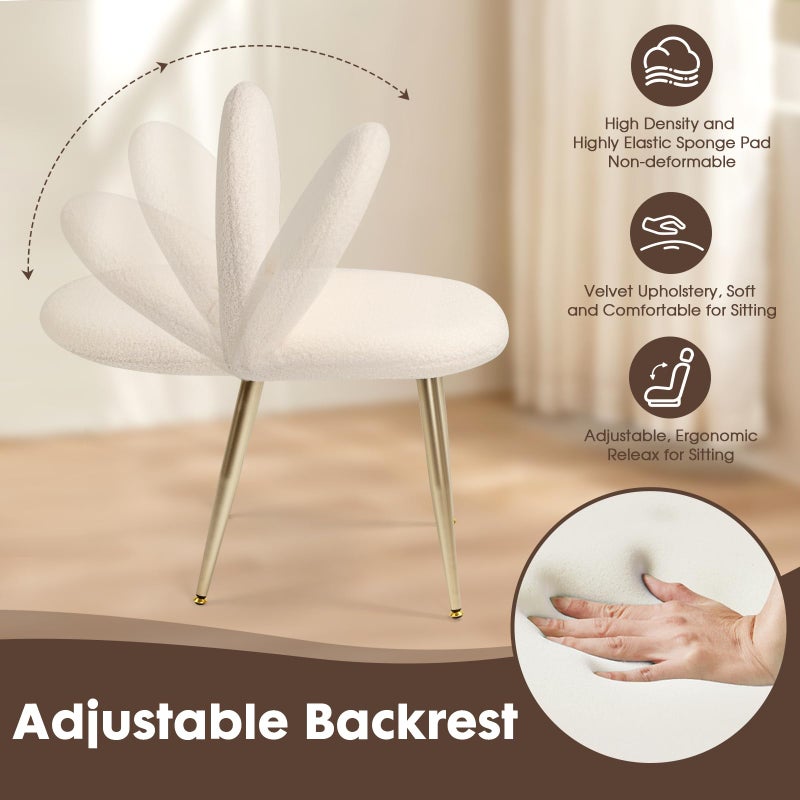 2BYF Vanity Chair with Adjustable Backrest, Boucle Upholstery Armless Makeup Stool, Cream White Sherpa Vanity Stool with Gold Metal Legs for Bedroom Living Room Kitchen Dinning Room(White) - Image 4
