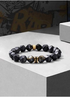 AWNL AWNL Men's Beaded Bracelet with Golden Obsidian Black Onyx and 925 Sterling Silver Charm Gemstone Bracelet Gift for Men Husband Boy friend  - Image 2