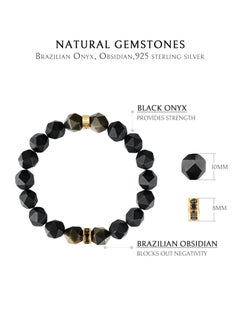AWNL AWNL Men's Beaded Bracelet with Golden Obsidian Black Onyx and 925 Sterling Silver Charm Gemstone Bracelet Gift for Men Husband Boy friend  - Image 3