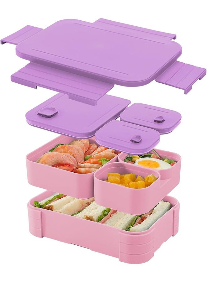 Arabest 3 in 1 Lunch Box for Kids, BPA-Free,Food-Grade Plastic,3 Compartment Leak Proof Bento Box for Backpacks, Microwave & Dishwasher Safe, Food Storage Container for Work, Daycare, Child Back to School & Travel,Easy to Clean(Purple,1700ML)  - Image 1