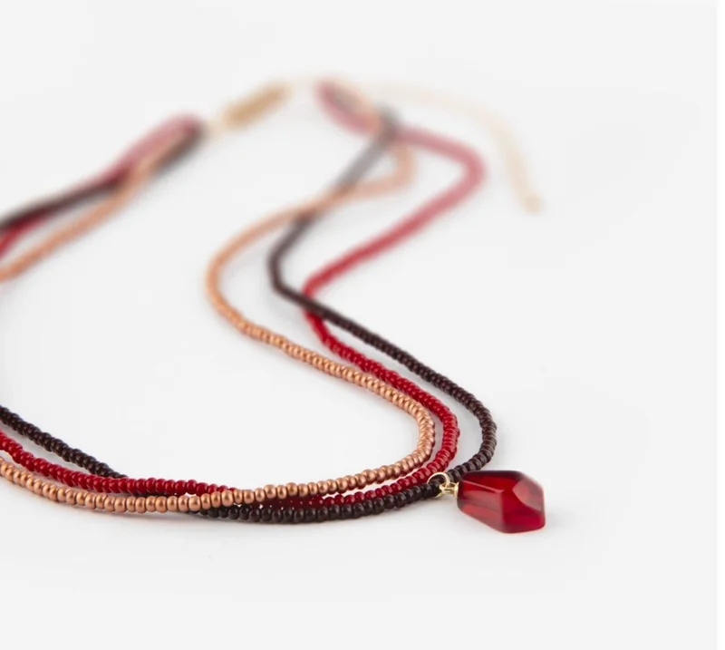 Minza  Minza “Mesgoon” Women’s Necklace, Pure 18K Gold Pomegranate Pendant, Czech Seed Beads, Handmade Beaded Necklace for Women, Jewelry for Casual & Special Occasion for Women | Best Price UAE