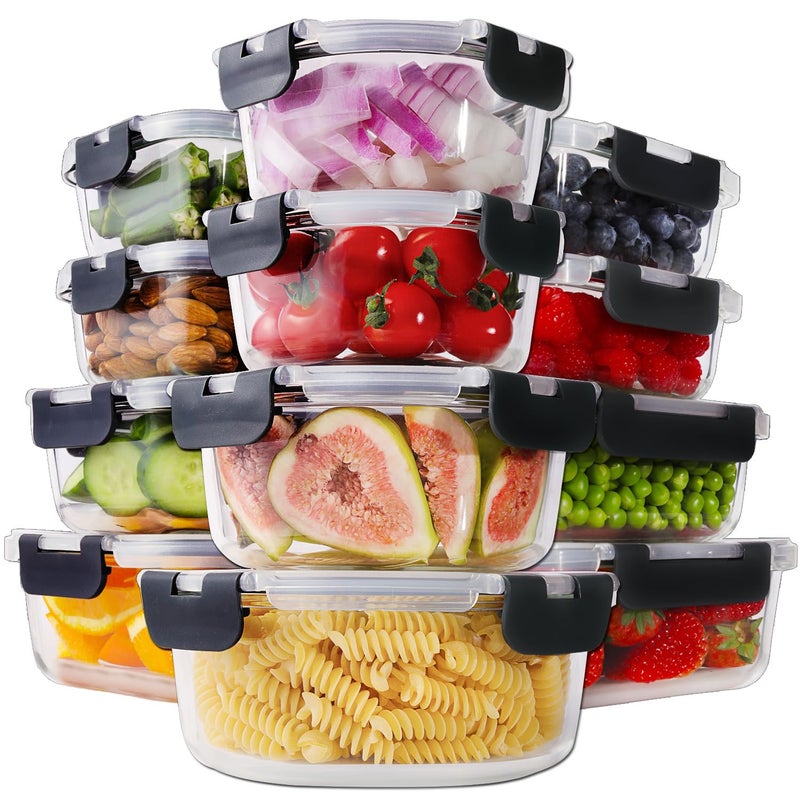 HOMBERKING 24pc Glass Food Storage Containers with Lids Glass Meal Prep Containers Airtight Glass Bento Boxes BPA Free Leak Proof Pantry Kitchen Storage12 lids 12 Containers Purple