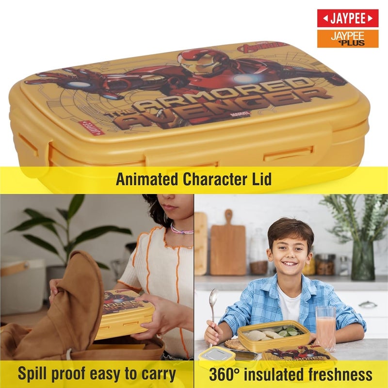 JAYPEE Steel Tek Sr. Insulated Lunch Box Marvel Avenger, Yellow, 600 ml| Airtight Tiffin Box for School Kids Inner Stainless Steel |Airtight |Leakproof |100% Food Grade|Bpa Free - Image 2