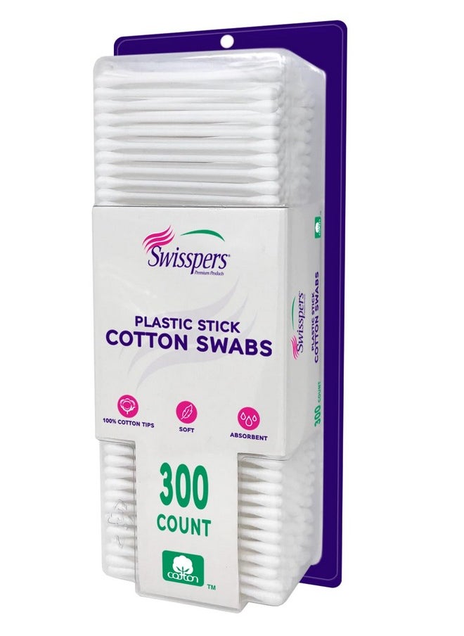 Swisspers - Cotton Swabs, 100% Cotton Double-Tipped, White Plastic Sticks, 300 Count Package - Image 1