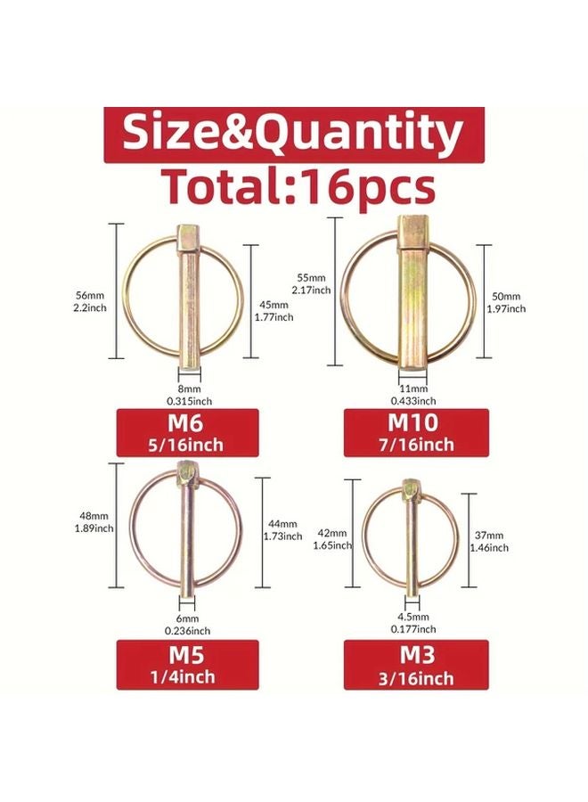 16pcs Heavy Duty Lynch Pins With Rings For Tractors Trailers Trucks Mowers - Image 3