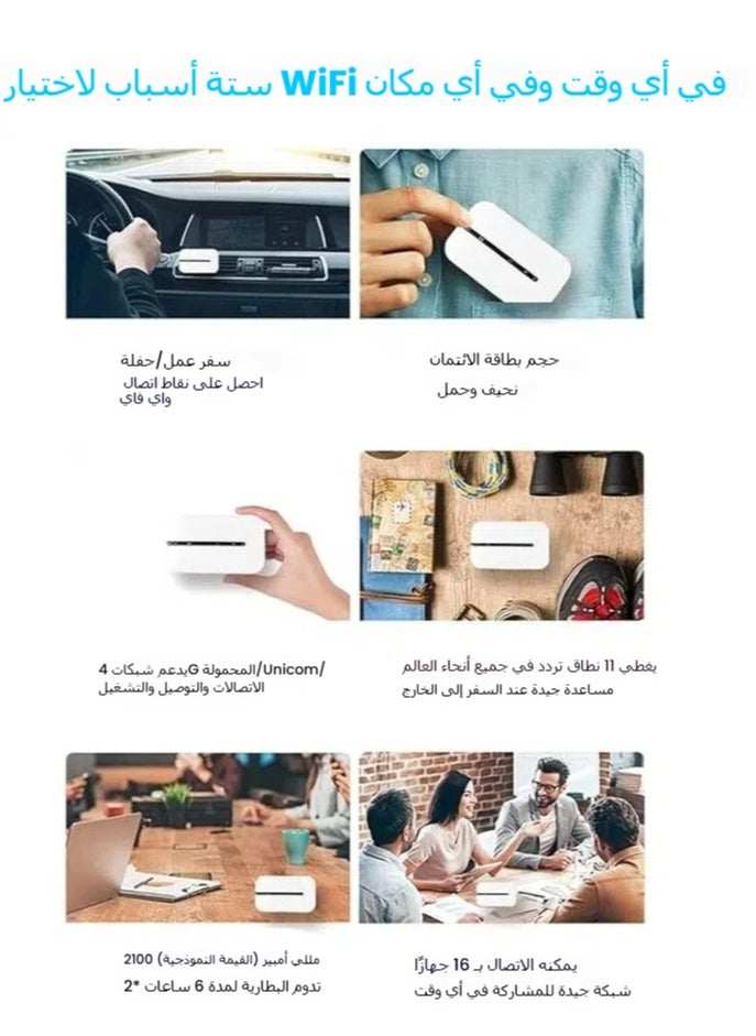4G LTE Mobile WiFi Router 150Mbps High Speed Portable Eurasian Travel USB Powered WiFi Modem with SIM Card Slot to Share Up to 16 Devices