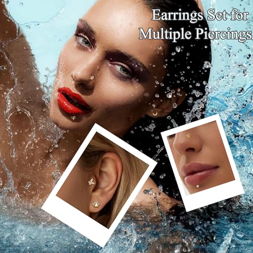 YADOCA 16G 18G Tragus Earrings for Women Flat Back Hypoallergenic Surgical Stainless Steel Cartilage Earrings Daith Conch Helix Medusa Nose Piercing Jewelry Flatback Gold Stud Earrings Set 12 Pairs - Image 5