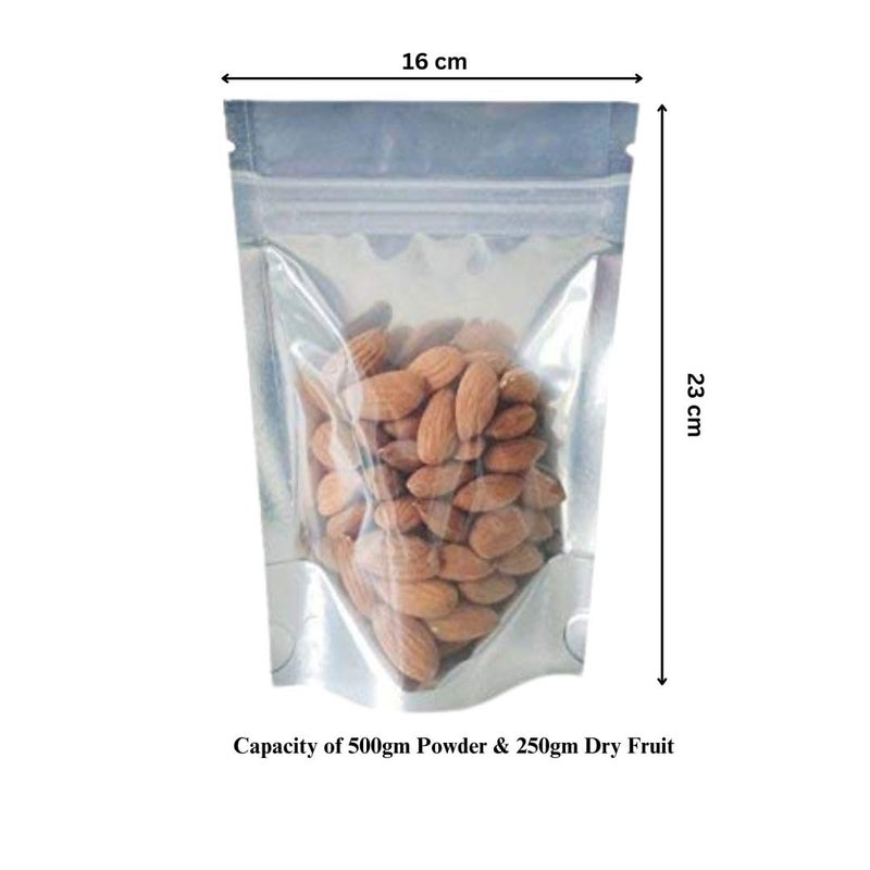 Deera DEERA Stand Up Ziplock Reusable Airtight Polyester Storage Pouch SemiSilver160mmX230mmPack of 100  - Image 2