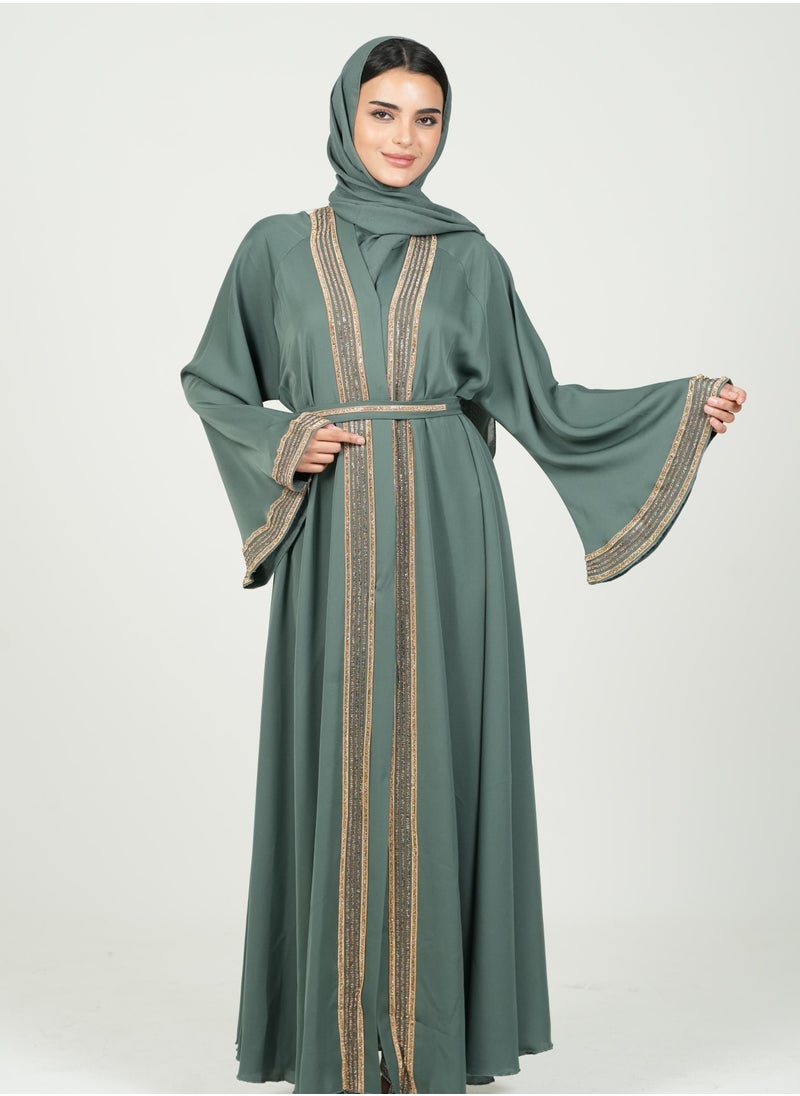 AL BENT AL SHARQIEH women cloche abaya with belt and hijab 