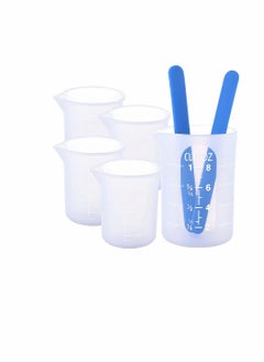 KASTWAVE Epoxy Resin Silicone Measuring Cup Set, Resin Mixing Cup, 4 Mixing Cups, 1 Silicone Cup, 2 Silicone Sticks, Suitable For Epoxy Molds And Acrylic Paint Casting Accessories  - Image 1