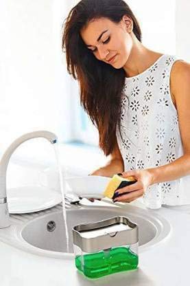 Lexazo 2in 1 Plastic Soap Pump Dispenser Sponge Holder for Dish Soap and Sponge for Kitchen 380 ml Liquid Lotion Foam Dispenser - Image 5