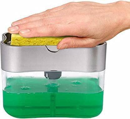 Lexazo 2in 1 Plastic Soap Pump Dispenser Sponge Holder for Dish Soap and Sponge for Kitchen 380 ml Liquid Lotion Foam Dispenser - Image 3