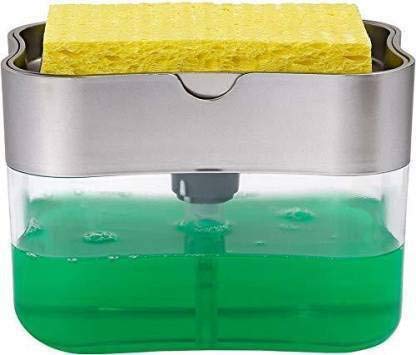 Lexazo 2in 1 Plastic Soap Pump Dispenser Sponge Holder for Dish Soap and Sponge for Kitchen 380 ml Liquid Lotion Foam Dispenser - Image 1