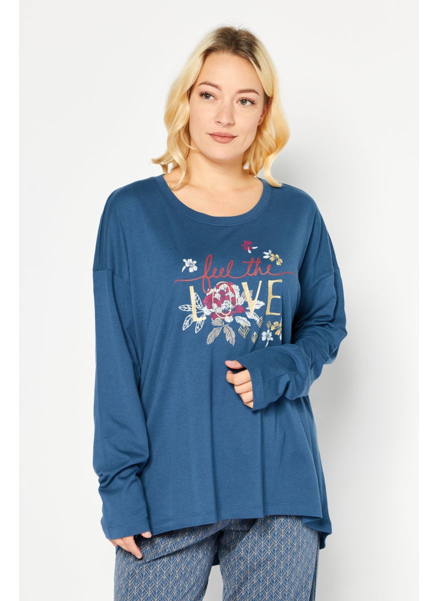 TRIUMPH - Women 2 Piece Graphic Print Top And Bottom Pajama Set, Blue Combo - Image 1