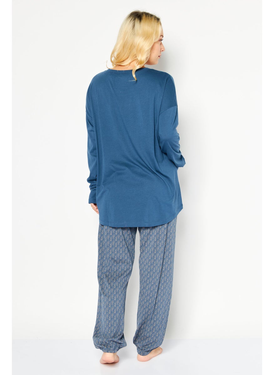 TRIUMPH - Women 2 Piece Graphic Print Top And Bottom Pajama Set, Blue Combo - Image 1