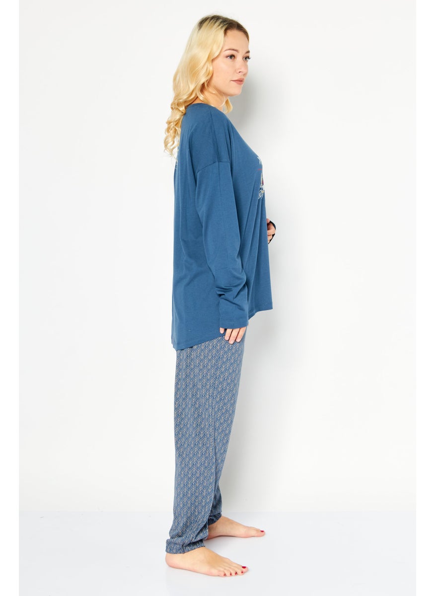 TRIUMPH - Women 2 Piece Graphic Print Top And Bottom Pajama Set, Blue Combo - Image 1
