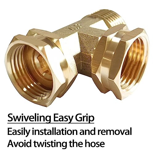 Joywayus 3/4 GHT Threaded Brass Swivel Pipe Fitting Tee T 3-way 3/4" GHT Female × 3/4" GHT Female × 3/4" GHT Male Adapter - Image 3
