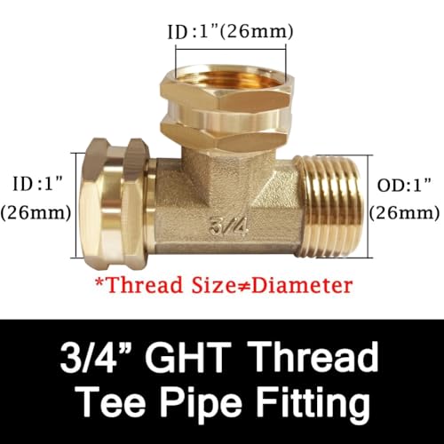 Joywayus 3/4 GHT Threaded Brass Swivel Pipe Fitting Tee T 3-way 3/4" GHT Female × 3/4" GHT Female × 3/4" GHT Male Adapter - Image 2