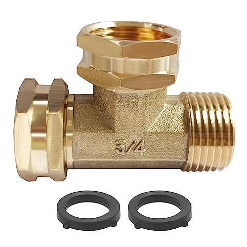 Joywayus 3/4 GHT Threaded Brass Swivel Pipe Fitting Tee T 3-way 3/4" GHT Female × 3/4" GHT Female × 3/4" GHT Male Adapter - Image 1