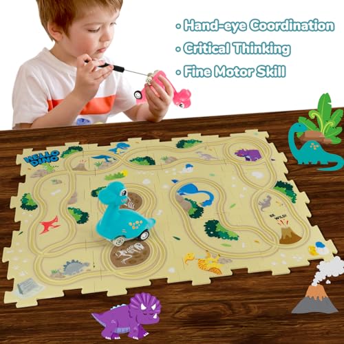 YOOYID Puzzle Racer Kids Car Track Set with 2 Dino Cars Kids Toys Boys 35 Toys for 3 4 5 6 Year Old Boys Toys for Ages 34 Car Tracks for Toddlers Montessori Toys for 3 Year Old - Image 5