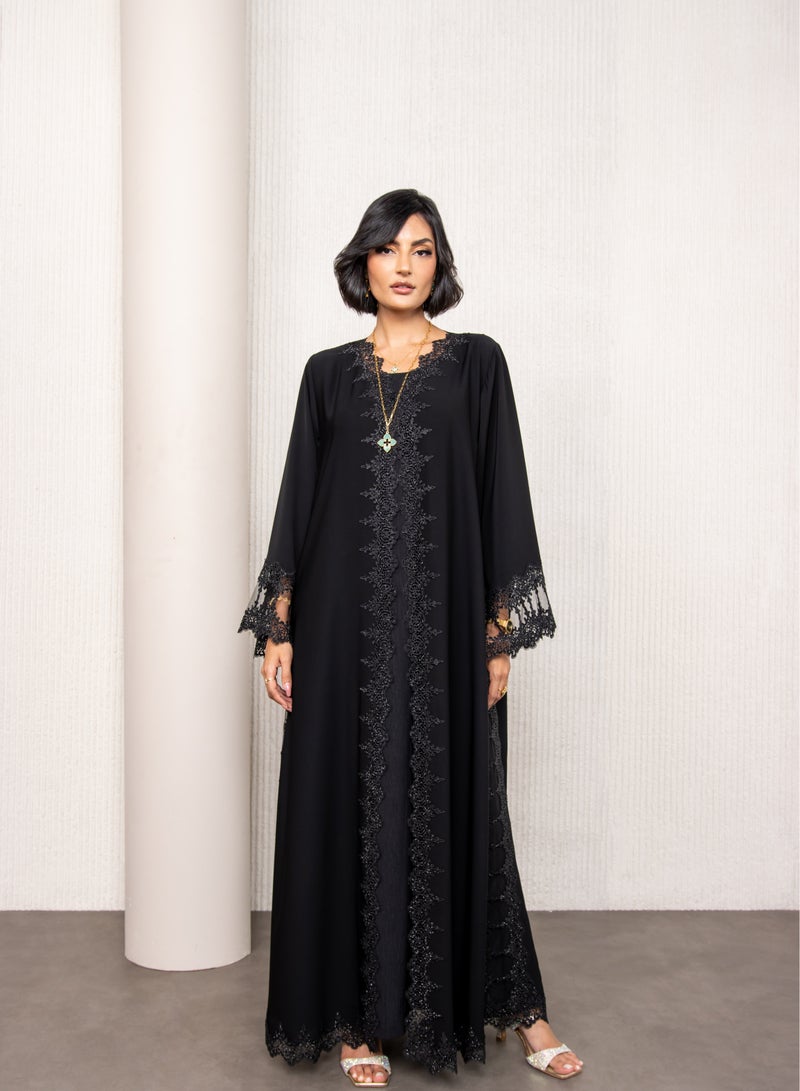 لوف عباية دبل شيفون دانتيل وفصوص وتور علي خفيف - Image 1