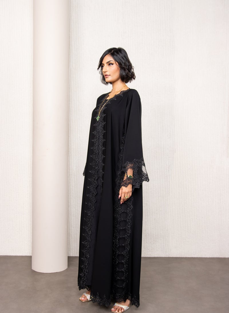 لوف عباية دبل شيفون دانتيل وفصوص وتور علي خفيف - Image 2