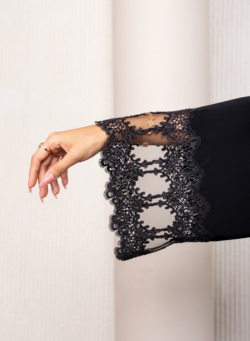 لوف عباية دبل شيفون دانتيل وفصوص وتور علي خفيف - Image 4