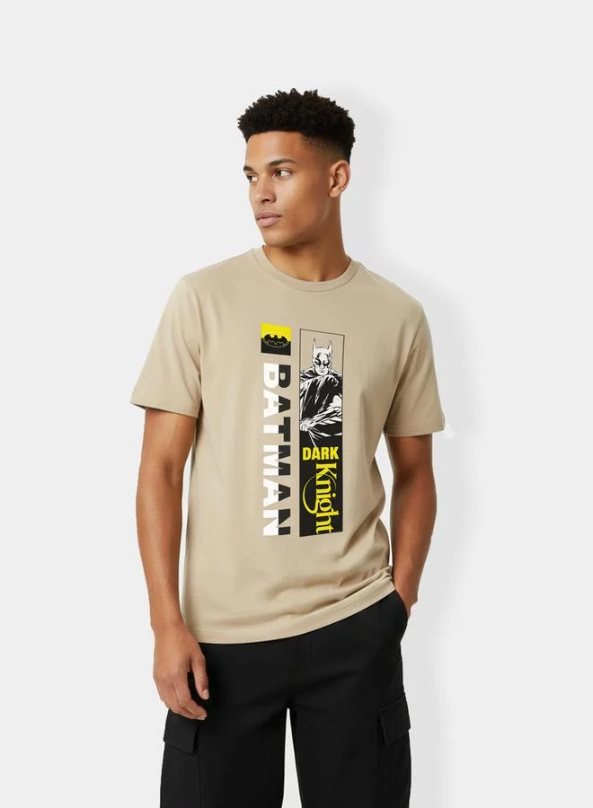 Batman Men Beige Batman Graphic Print T-Shirt