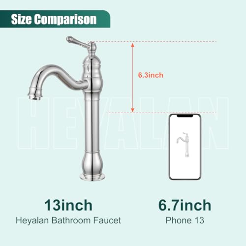 Heyalan Vessel Sink Faucet Tall Bathroom Faucet Single Handle 1 Hole High Spout with Drain Material 360 Degree Adjustable Lavatory Vanity Mixer TapStraight BodyPolish Chrome - Image 3